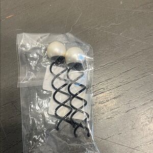 Black Spiral Hair Pins with White Beads